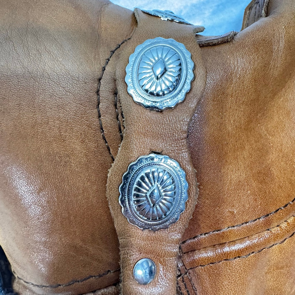 Tan Camel Abilene Western Boots Genuine Leather Silver Concho Strap Cowgirl 7.5M - Picture 7 of 10